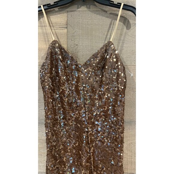 HALSTON Yvonne brown Sequin Sleeveless Midi Dress size 4 NWOT - Picture 5 of 11